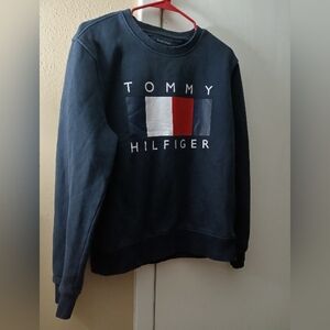 Tommy Hilfiger Navy Crewneck with Signature Red White Blue Flag